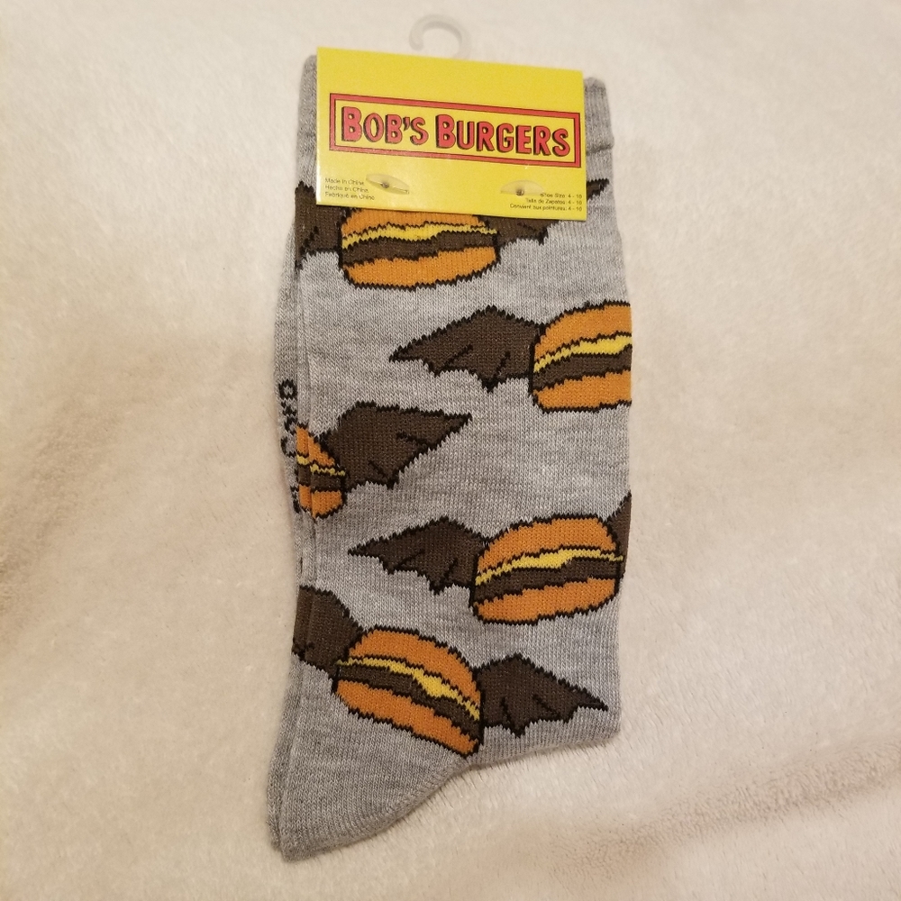 Bob's Burgers Halloween socks - burgers w/batwings